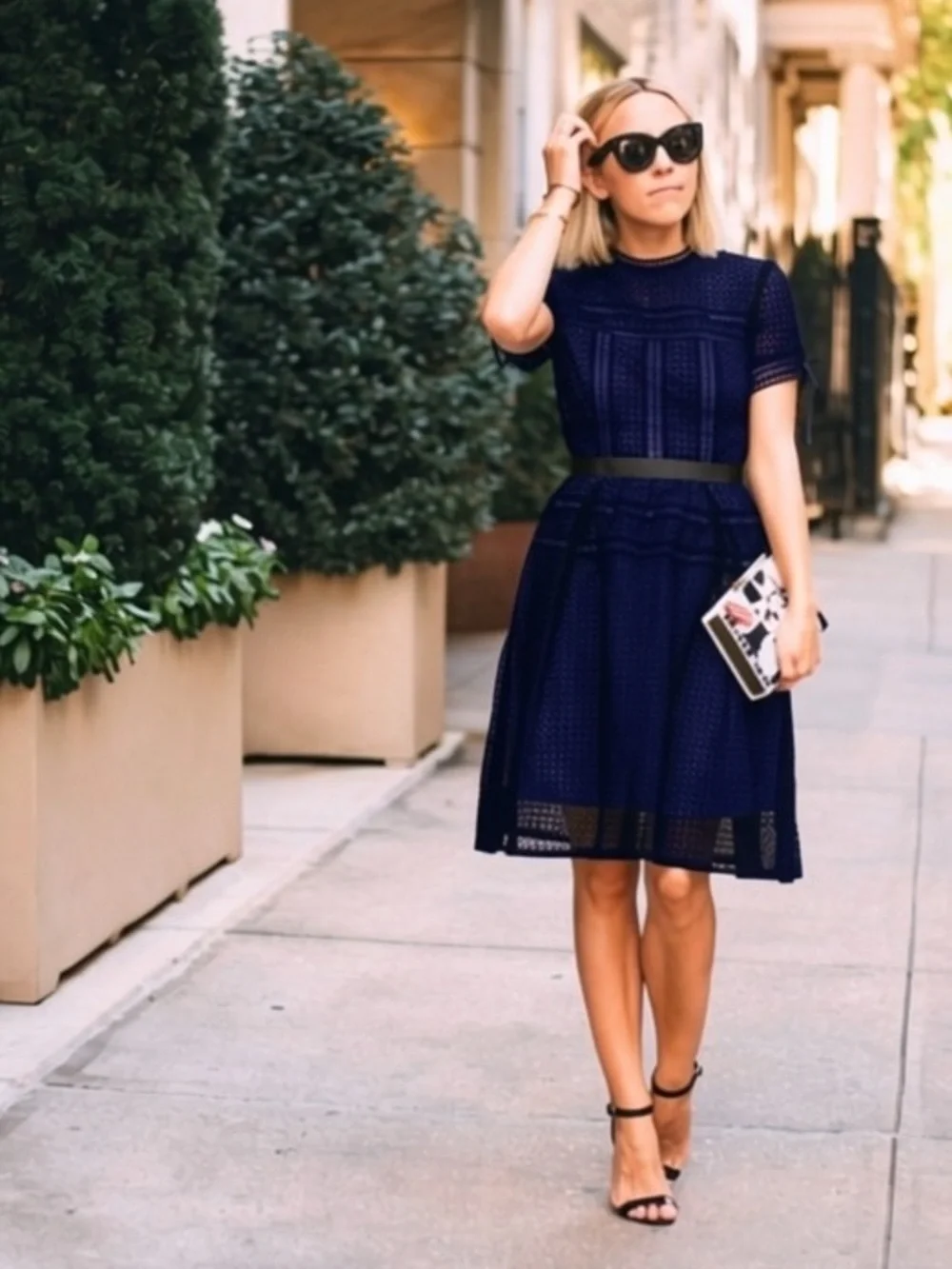 SELF-PORTRAIT Aurelia Navy Rayon Lace Panelled Fit & Flare Cap-Sleeves NWOT $795 - Picture 7 of 7